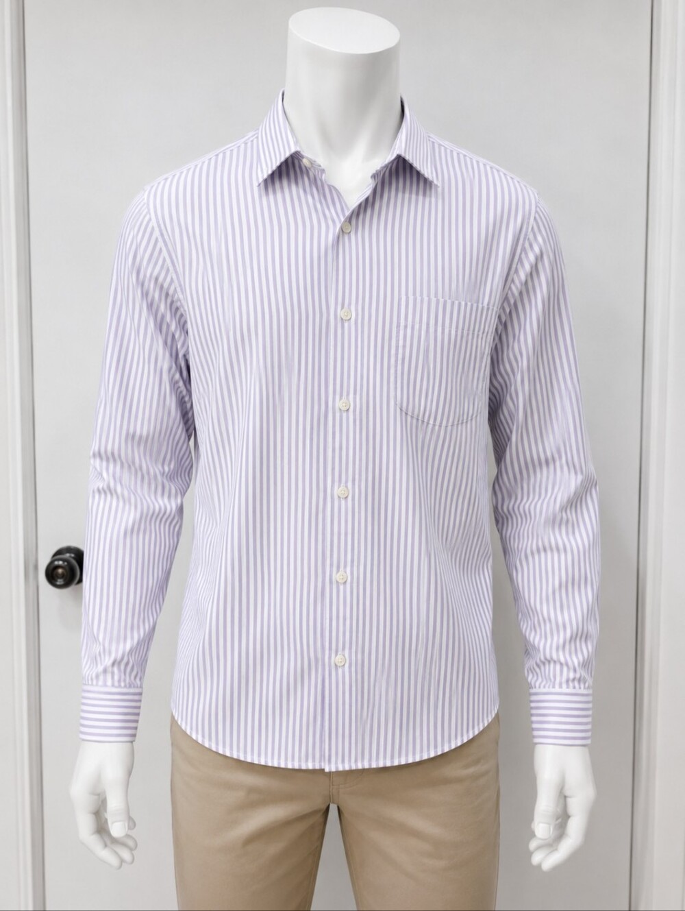 Men's Classic Stripe Dress Shirt - White & Light Blue